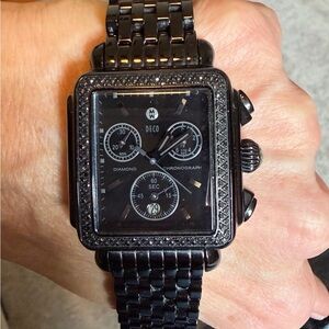 Michele Deco Diamond Chronograph Black On Black Women’s’ Watch
